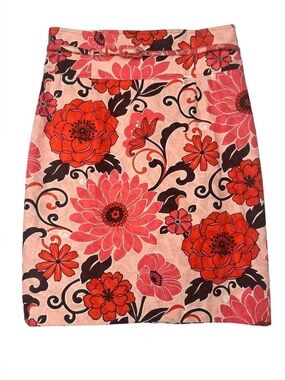 Kelly & Diane Multicolor Floral Jacquard Belted Pencil Skirt Sz 8 Retro Feminine